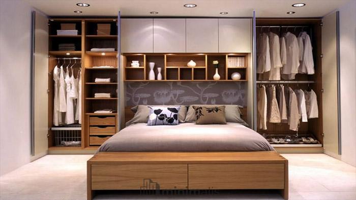 desain kamar tidur dengan lemari dinding