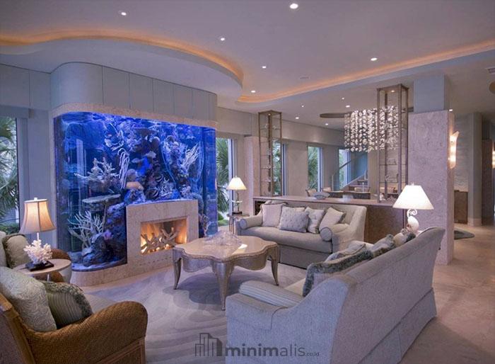 desain aquarium ruang tamu