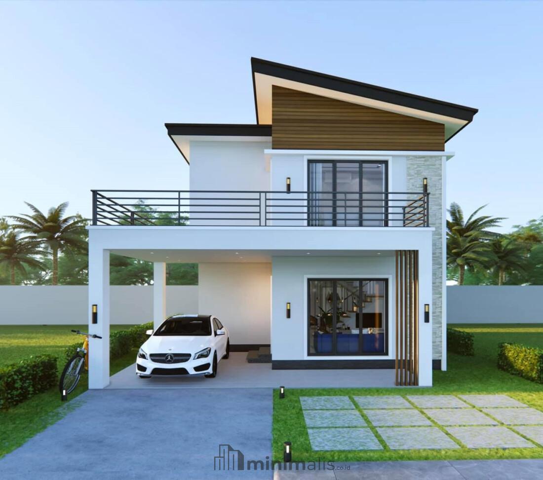Model Rumah Minimalis 2 Lantai Tampak Depan Serba Putih