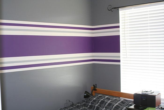 ungu cat kamar 2 warna garis